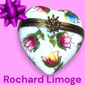 Rochard Limoges / Heart-Tulips Limoges Trinket Box